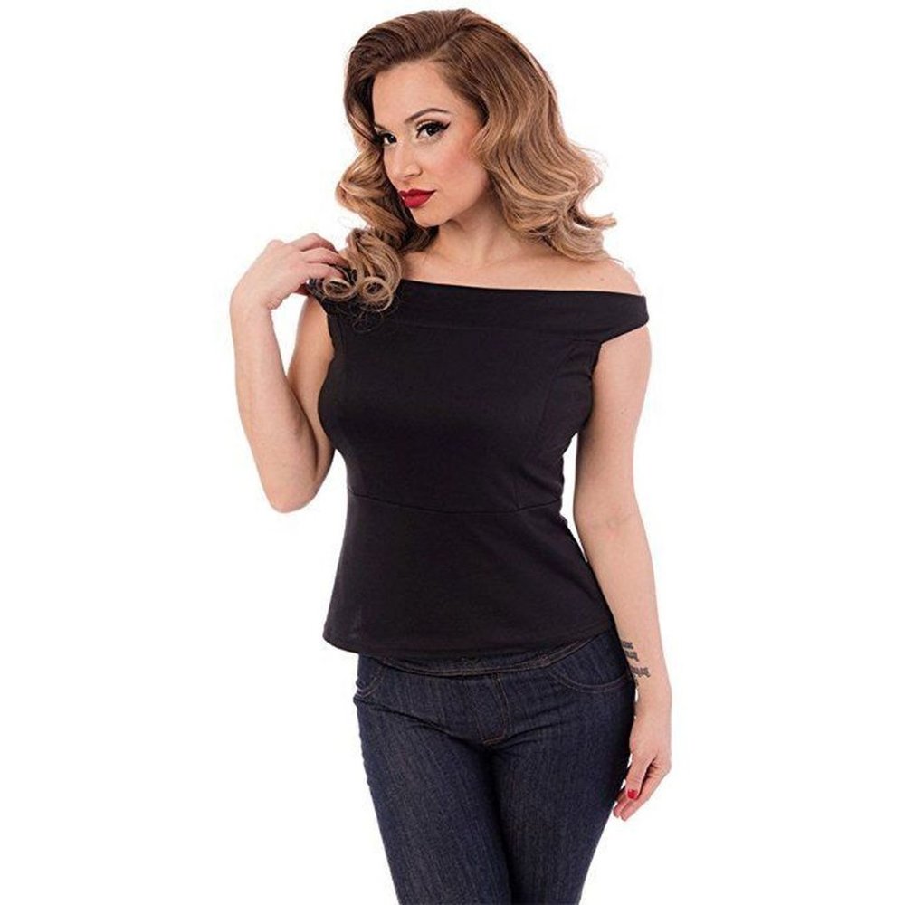 Lola Off The Shoulder Top Retro Rockabilly Black